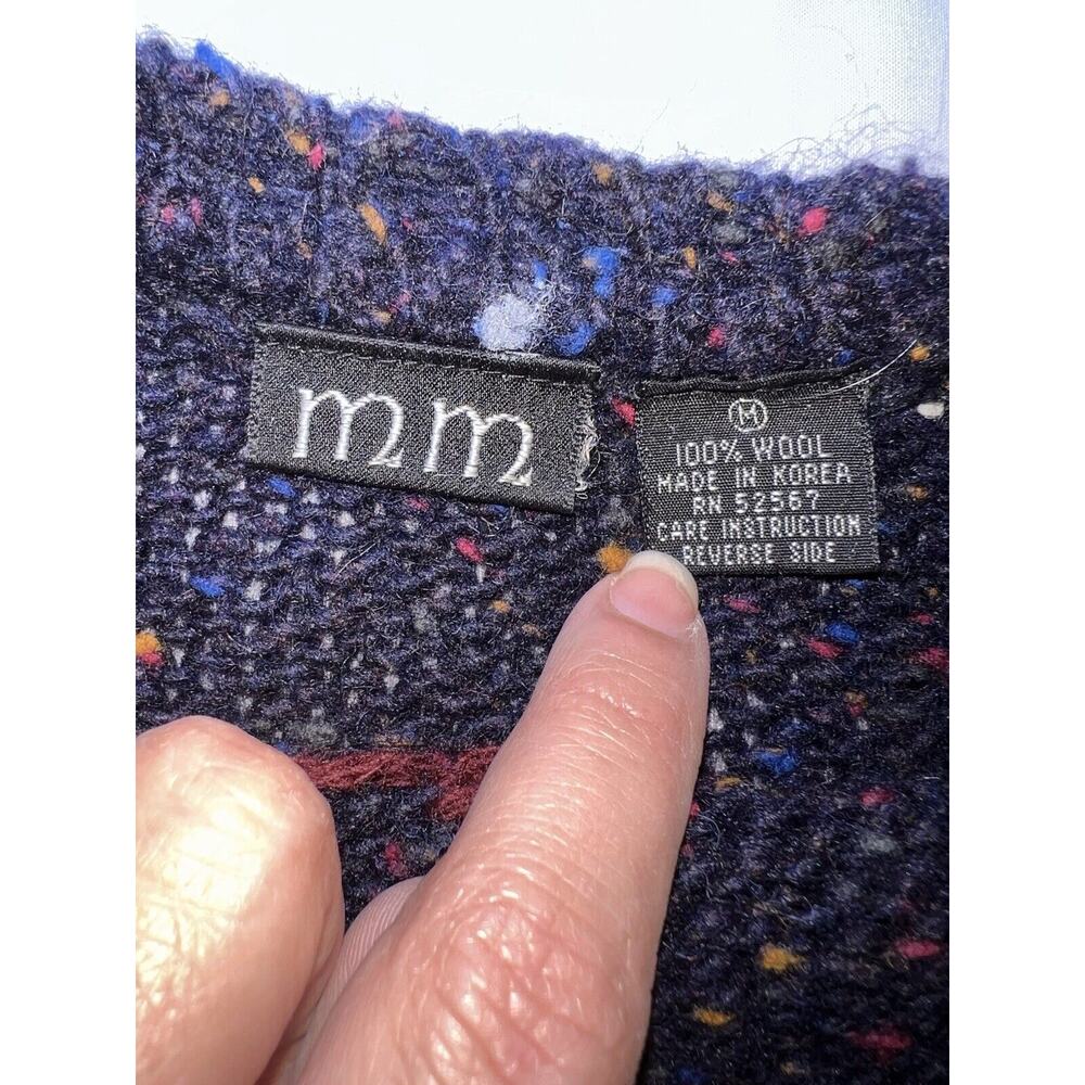 Geometric Rainbow Speckled Navy Blue Wool Sweater - Picture 10 of 15